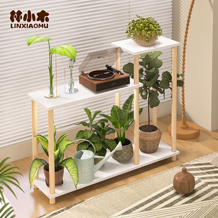 花架置物架阳台阶梯式多肉花盆架落地多层实木架可移动植物摆放架