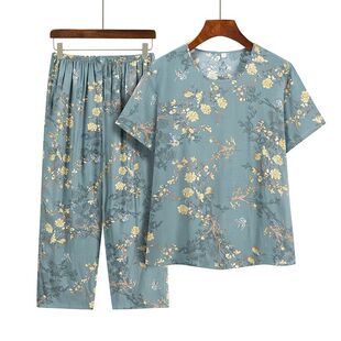 中老年夏季清凉套装宽松休闲奶奶睡衣装短袖套头上衣老人姥姥衣服