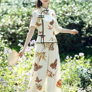 夏天新中式国风女装2026爆款流行女士套装上衣阔腿裤可外穿两件套