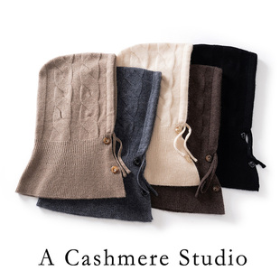 25新款绞花法拉帽纯山羊绒女秋冬帽拉绳保暖帽护颈一体羊绒针织帽