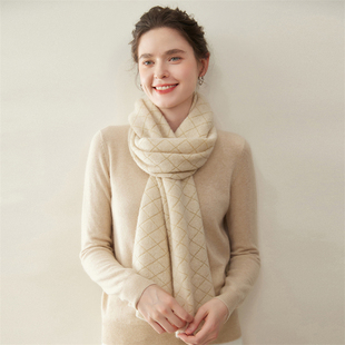 【180*30】100%山羊绒围巾女长款韩版秋冬季护颈时尚百搭围脖镂空