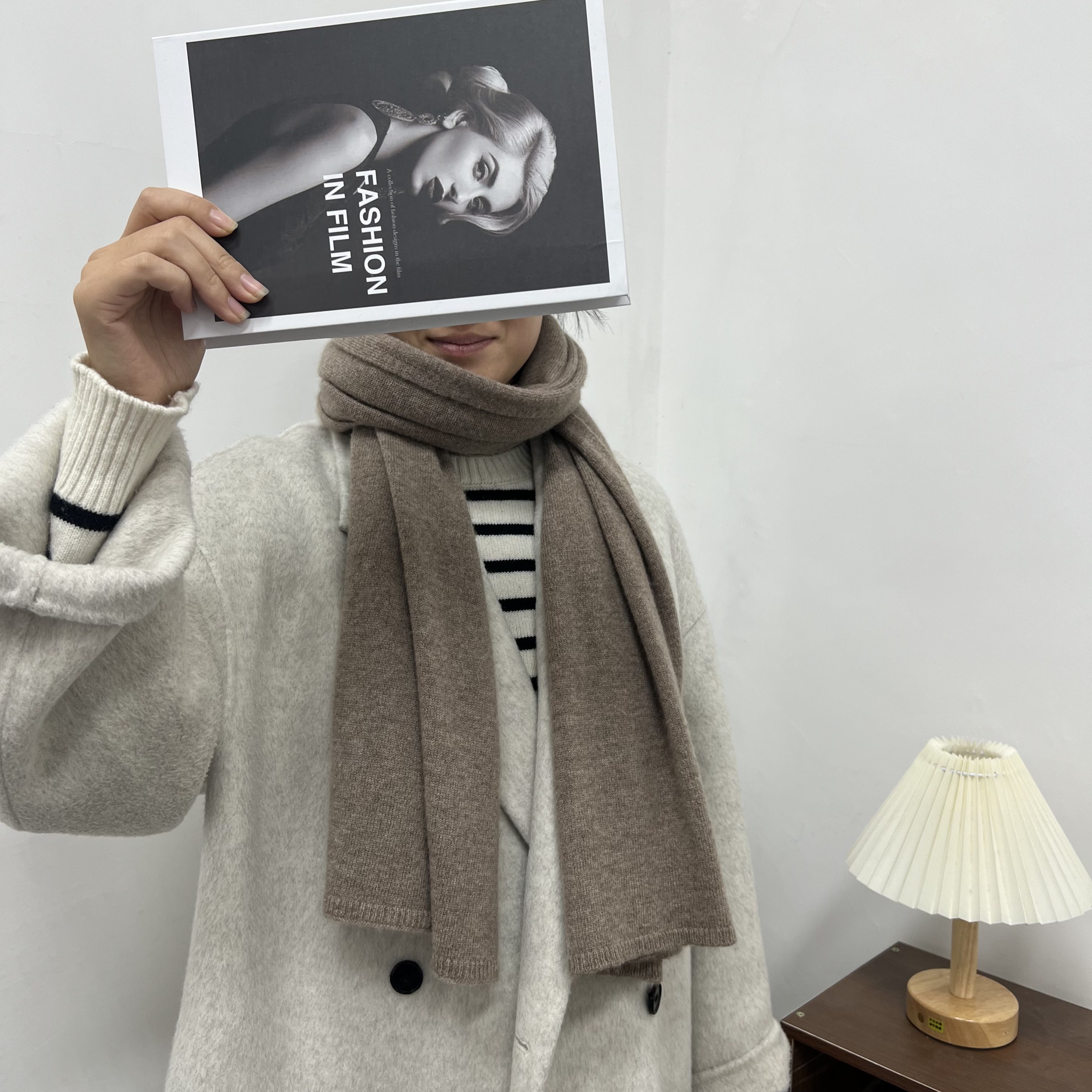 cashmere100%山羊绒大围巾女超软糯纯色围脖秋冬新款针织披肩护颈