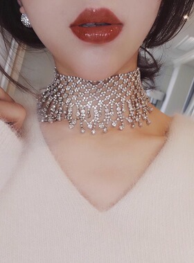 欧美轻奢水钻流苏项链性感颈链