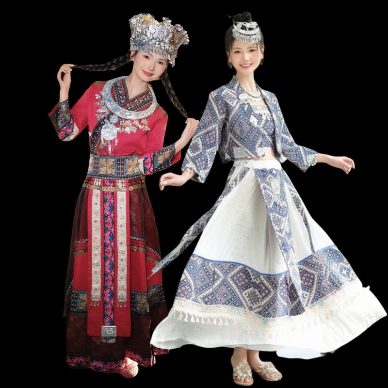 苗疆少女新款清新蓝色套装