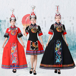 新款畲族少数民族服装女婚嫁服高端凤冠头饰刺绣服饰长裙演出服