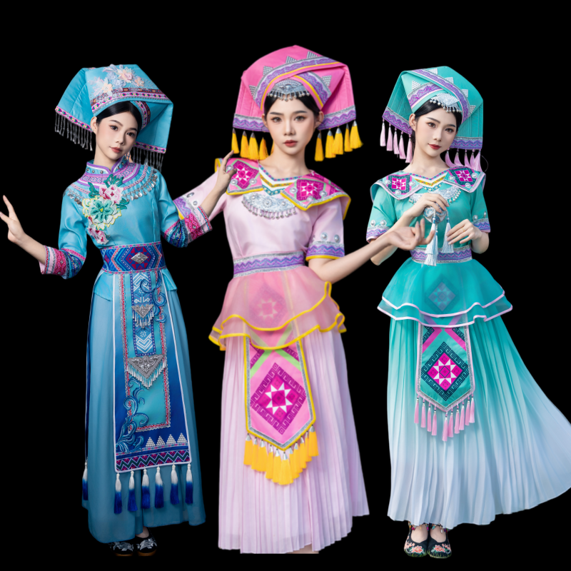 新款民族服装女成人刺绣流苏长裙