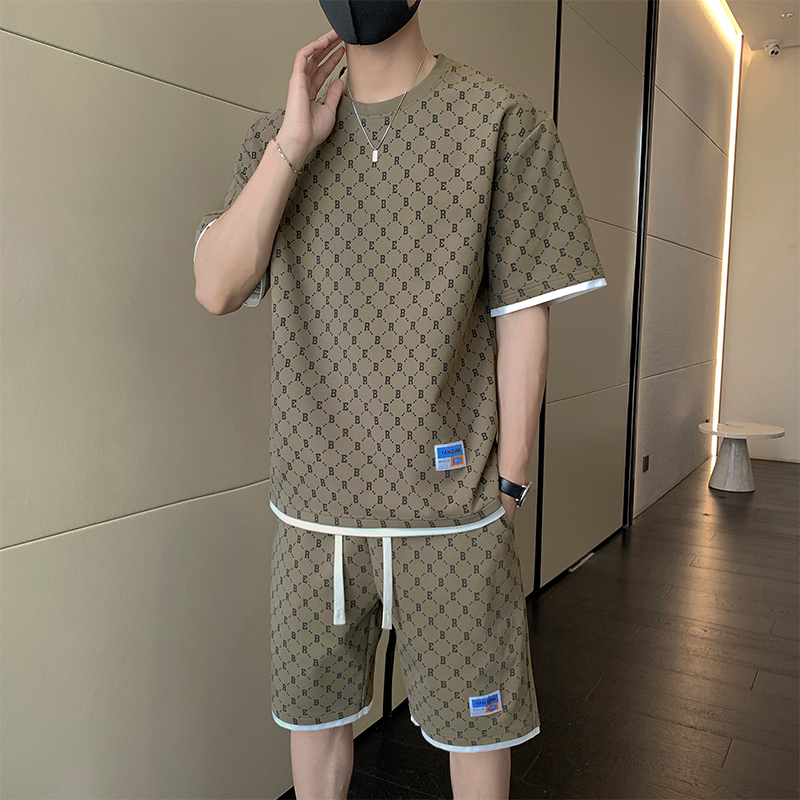 男士短袖夏季圆领休闲运动套装