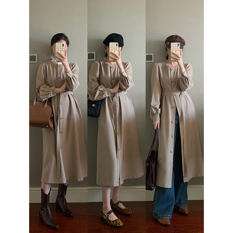 【现货款】花总吖 初秋新款卡其色气质衬衫连衣裙（含腰带）