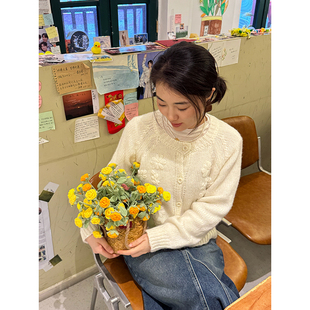 【现货款】花总吖 秋冬新款韩系小版重工钩花开衫毛衣正肩小版