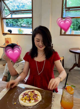 花总吖  2026年法式亚麻小飞袖小众红色拼接雪纺衫上衣百搭T恤女