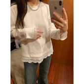 蕾丝花边拼接宽松打底经典 时尚 白T拼接蕾丝打底 初秋新款 花总吖