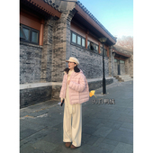 花总吖 秋冬新款 韩系温柔粉90白鸭绒排骨羽绒服高克重连帽羽绒服