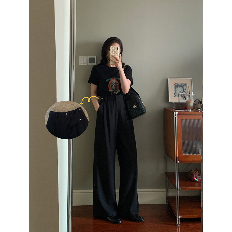 【现货款】花总吖  初秋新款率性腰头字母印花休闲阔腿西装裤