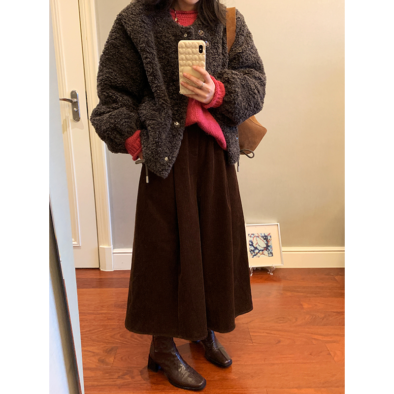 【现货款】花总吖 秋冬新款复古慵懒灯芯绒裙裤日杂感基础八分裤