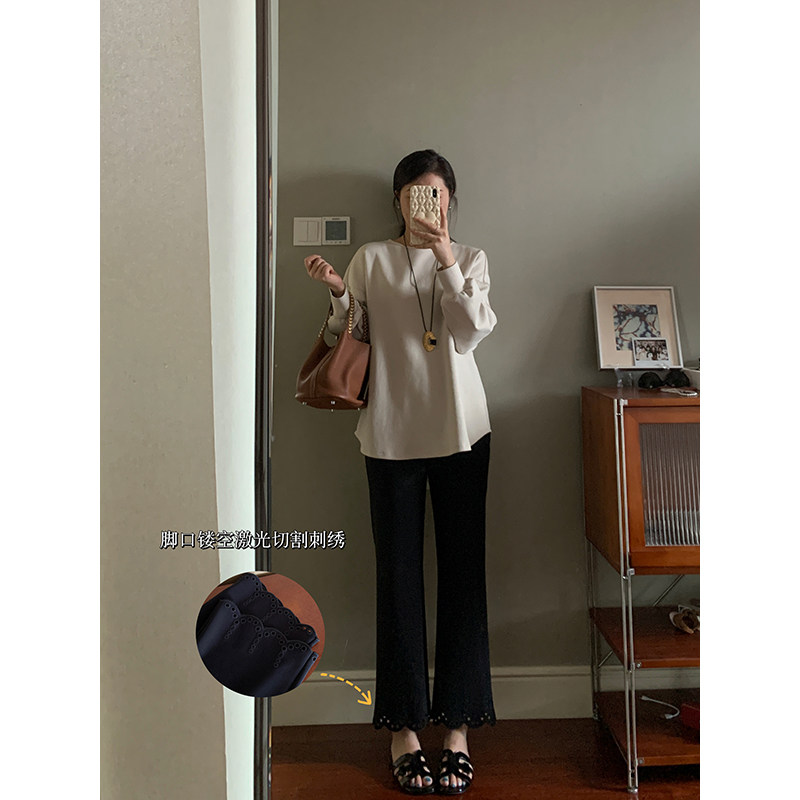 【现货款】花总吖【女神裤2.0】秋冬新款高黑花边裤腿九分微喇裤,女装/女士精品,休闲裤,淘宝优惠券,粉丝福利购,淘宝优惠卷