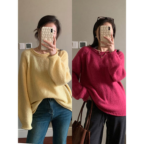 【现货款】花总吖  秋冬新款韩系慵懒显瘦羊毛针织毛衣直筒宽松版