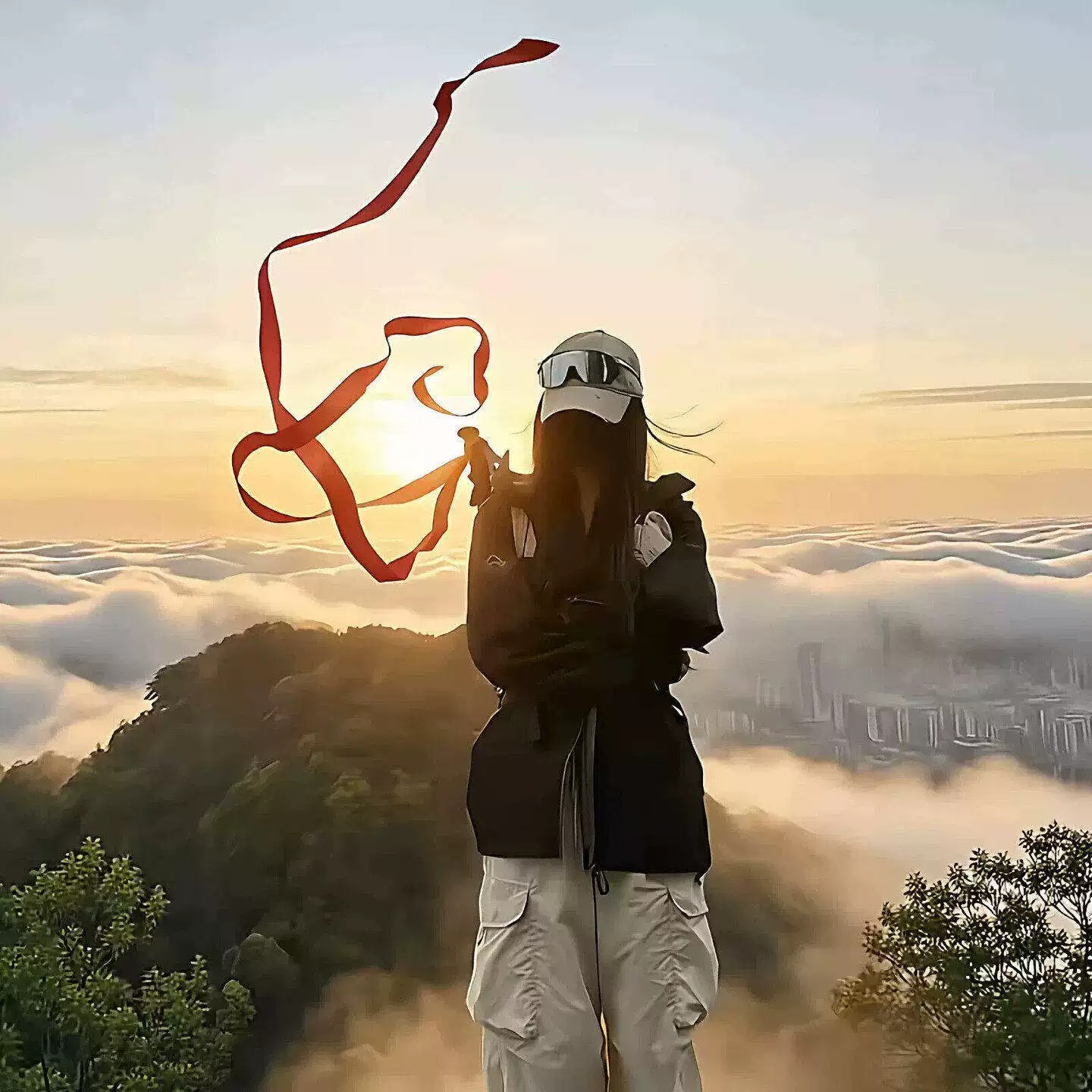 登山杖红飘带超长丝带户外徒步爬山登顶拍照道具出片神器旅游纪念图片