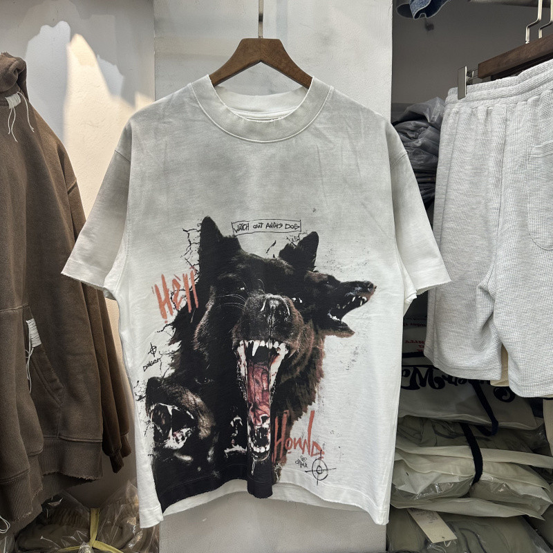 fgss2026夏季美式潮牌狗头复古洗水做旧直喷印花男女宽松短袖T恤