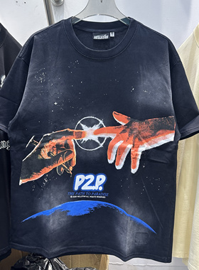 2025新款Hellstar潮牌洗水做旧地狱之星印花男女情侣宽松短袖T恤