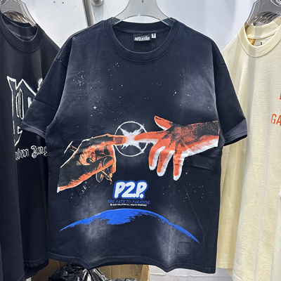 2025新款Hellstar潮牌洗水做旧地狱之星印花男女情侣宽松短袖T恤