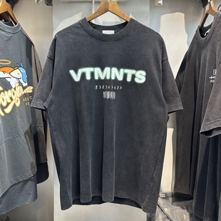 vtm夏季美式新款荧光字母印花男士短袖T恤洗水做旧复古嘻哈半袖T