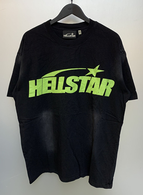 2024夏季美式潮牌HELLSTAR侧面星星印花男士宽松洗水做旧短袖T恤