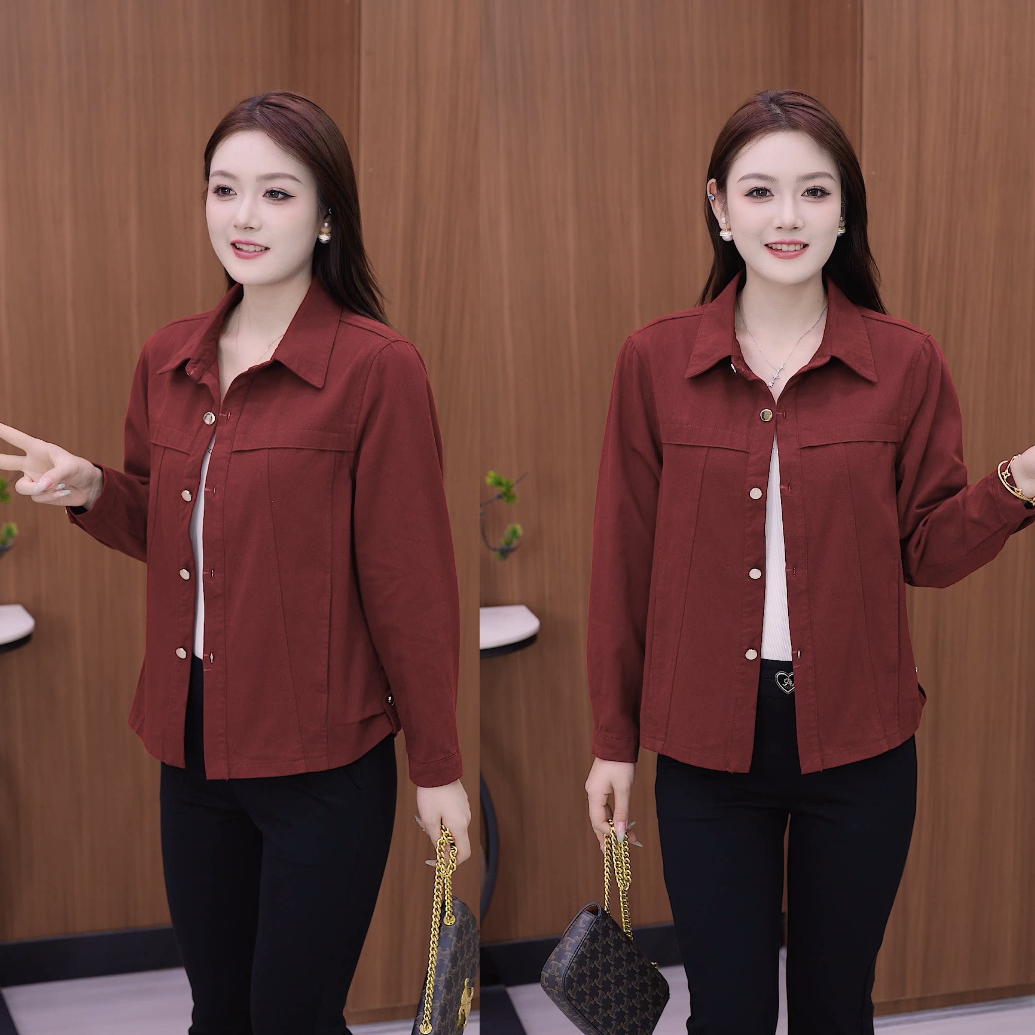 2025秋季尚新翻领水洗牛仔布妈妈装休闲长袖外套气质百搭宽松