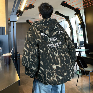 9630冬季 水洗棉迷彩连帽外套印花加棉加厚棉衣男保暖防寒潮男