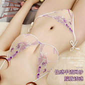 刺绣网纱蕾丝文胸套装 趣情三点式 加大码 新款 性感透明挂脖 内衣内裤