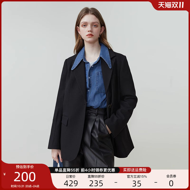 范思蓝恩23FS11220 韩版垫肩西装外套女2023秋季新款黑色休闲西服高性价比高么？