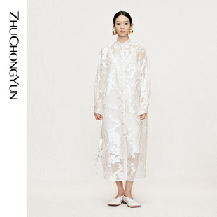 衬衫 立领连袖 ZHUCHONGYUN2026夏新款 连衣裙质感开衩 水迹游语