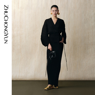 时尚 包臀长款 针织半身裙 立体肌理黑色修身 ZHUCHONGYUN春新款