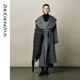 ZHUCHONGYUN2025冬新款 廓形长款 绑带外套绵羊毛深灰色宽松大衣