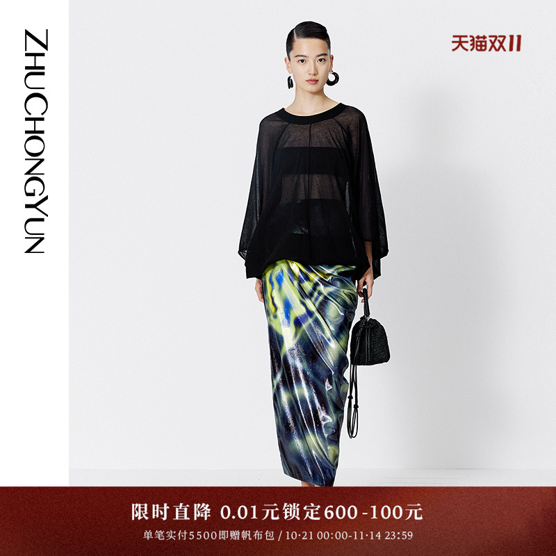 黑色针织罩衫ZHUCHONGYUN圆领