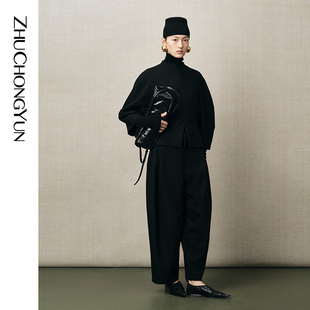 子简约绵羊毛休闲裤 ZHUCHONGYUN2025冬新款 型裤 宽松版 廓形罗布裤