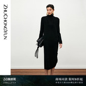 黑色高领修身 ZHUCHONGYUN冬季 羊毛针织连衣裙 山灵系列
