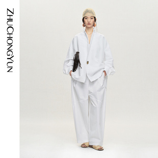 ZHUCHONGYUN2026夏新款 外套 白色金属一字扣小西装