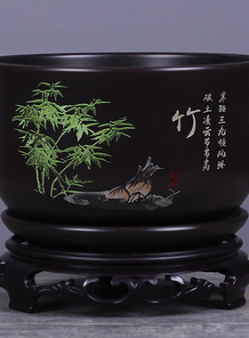 花盆陶瓷带底座古风砂釉透气盆景盆栽兰花专用吊兰室内文竹盆清仓