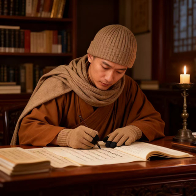 僧帽围巾手套冬季套装加绒保暖三件套出家人帽子居士帽僧人和尚帽