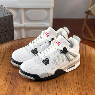 春季新款正品aj4白水泥男鞋篮球运动高帮鞋男士厚底百搭休闲板鞋