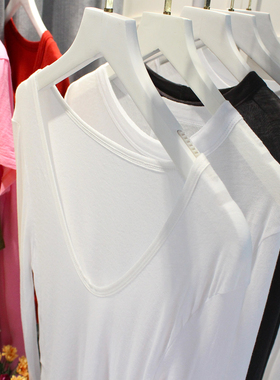 MACQNF正品100%棉修身显瘦V领长袖面膜防晒白色T恤亲肤软糯21985