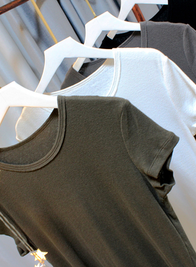 MQ正品质感圆领短款修身显瘦T恤100%棉短袖白色打底女macqnf22559