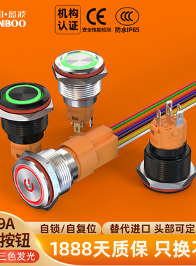 蓝波热卖19mm金属按钮开关自锁自复可选1NC环形发光改装开关