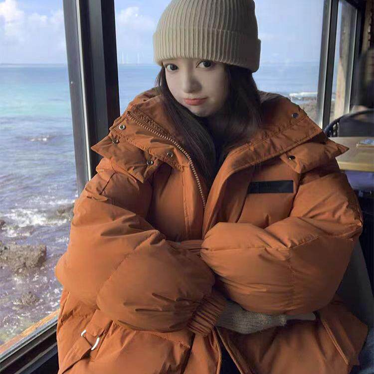 今年爆款玫红色棉服冬季韩版宽松学院风小个子加厚连帽棉袄外套女