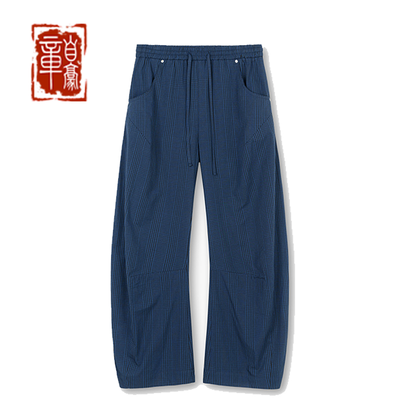 章自豪 Purey · WR 夏季弯刀阔腿裤度假休闲格纹格子抽绳长裤