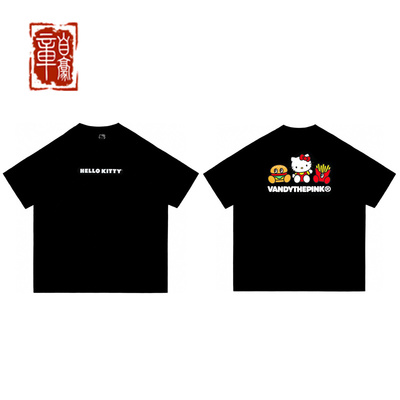vandythepink 24ss 联名 Hello Kitty黑色汉堡伙伴短袖T恤