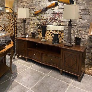 美克art家具夏图电视柜 美式法式实木波浪雕刻客厅储物电视柜定制