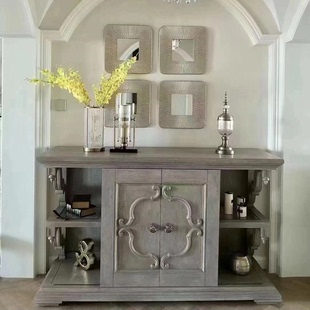 美克art家具建筑复兴餐边柜 美式实木雕花金属酒柜展示玄关柜