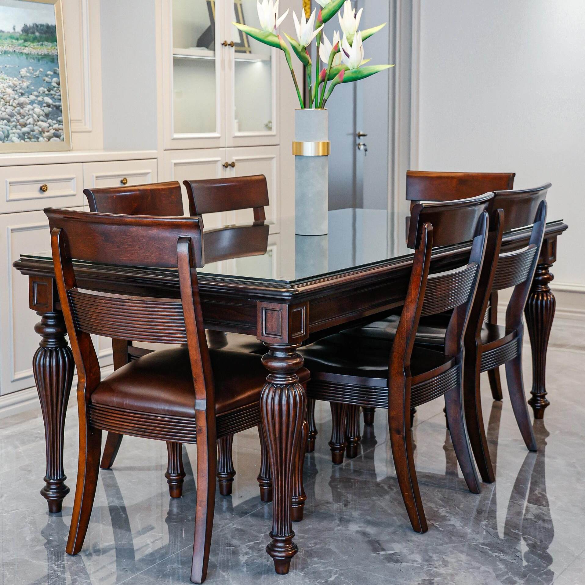 美式实木餐桌长方形饭桌组合