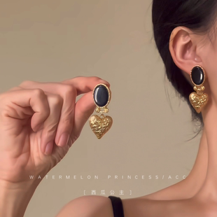 「爱丁堡」法式复古耳环女金色爱心重工气质独特中古vintage耳饰